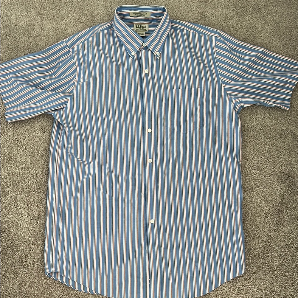 L.L. Bean Blue and White Casual Button Down Shirt